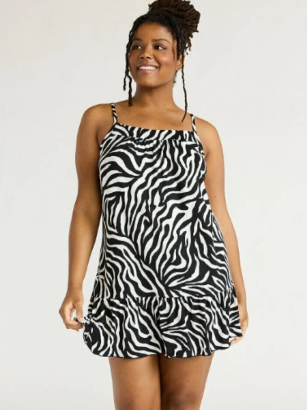 Joyspun Zebra Print Ruffle Hem Sleeveless Knit Chemise Nightgown Plus Size 4X